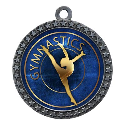 10 Pack of Female Gymnastics Silver 2.25 Inch Medals Trophy Awards with Red White Blue Neck Ribbons D212S-EG26-10PK