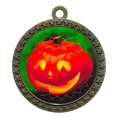 10 Pack of Halloween Gold 2.25 Inch Medals Trophy Awards with Red White Blue Neck Ribbons D212G-FCL493-10PK