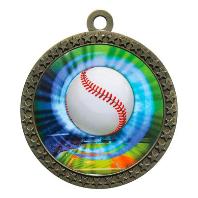 10 Pack of Baseball Gold 2.25 Inch Medals Trophy Awards with Red White Blue Neck Ribbons D212G-MY401-10PK