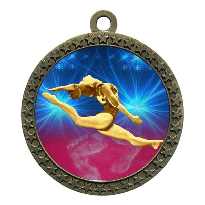10 Pack of Female Gymnastics Gold 2.25 Inch Medals Trophy Awards with Red White Blue Neck Ribbons D212G-D22-10PK