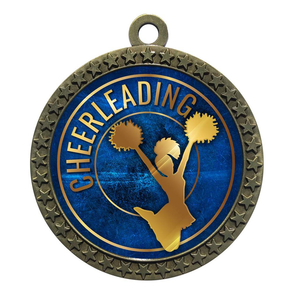 10 Pack of Cheerleading Gold 2.25 Inch Medals Trophy Awards with Red White Blue Neck Ribbons D212G-EG16-10PK