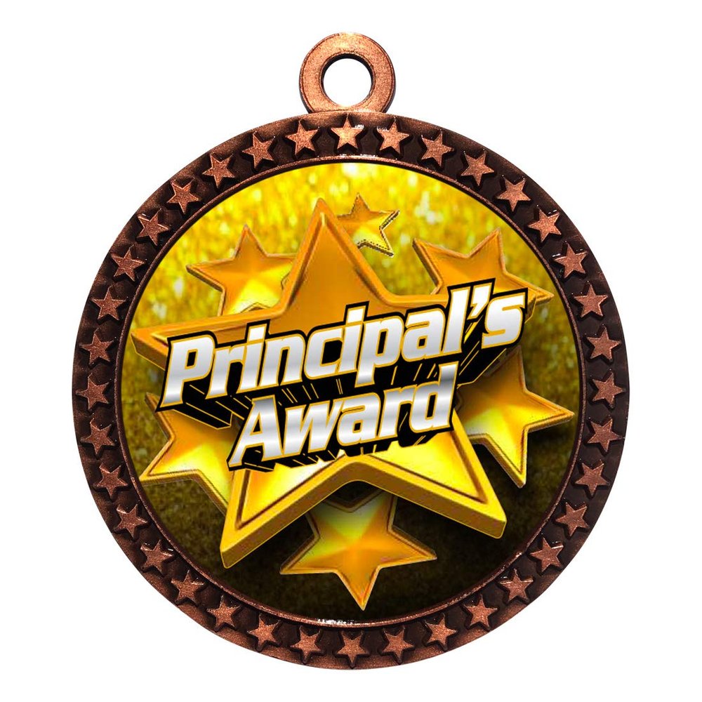 10 Pack of Principals Awards Bronze 2.25 Inch Medals Trophy Awards with Red White Blue Neck Ribbons D212B-FCL537-10PK