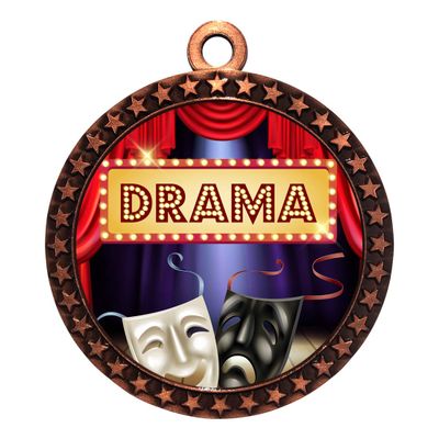 10 Pack of Drama Bronze 2.25 Inch Medals Trophy Awards with Red White Blue Neck Ribbons D212B-EG90-10PK