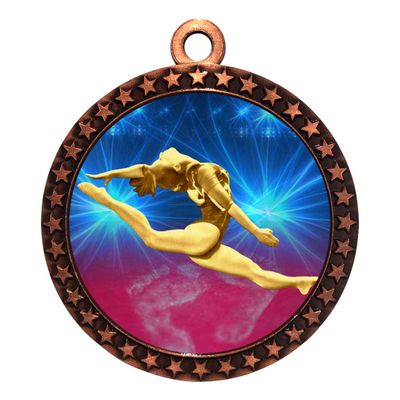 10 Pack of Female Gymnastics Bronze 2.25 Inch Medals Trophy Awards with Red White Blue Neck Ribbons D212B-D22-10PK