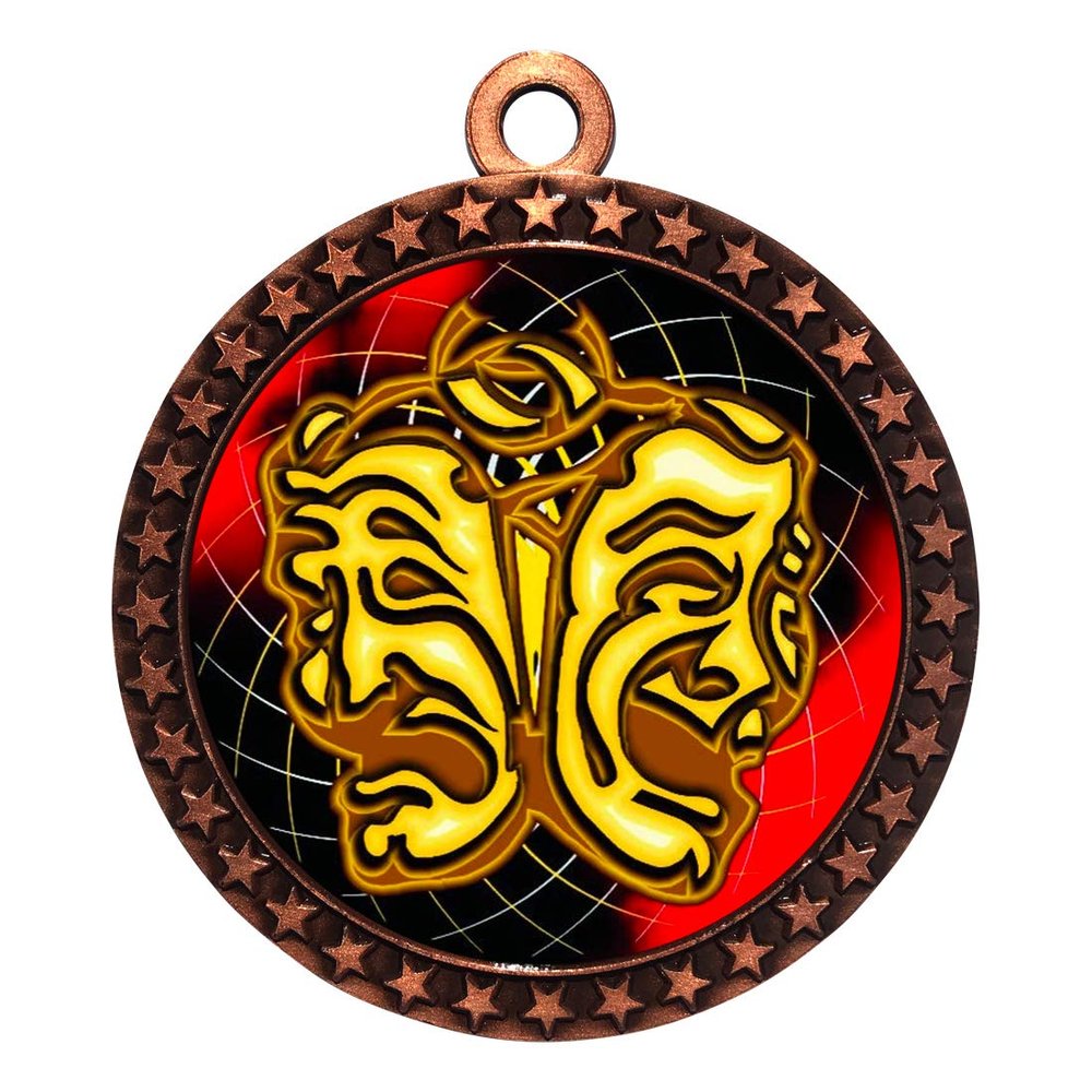 10 Pack of Drama Bronze 2.25 Inch Medals Trophy Awards with Red White Blue Neck Ribbons D212B-FCL462-10PK