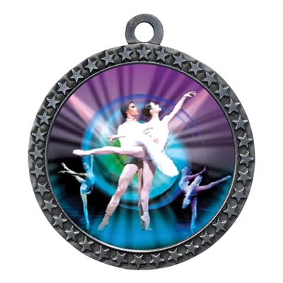 10 Pack of Ballet Silver 2.25 Inch Medals Trophy Awards with Red White Blue Neck Ribbons D212S-MY404-10PK