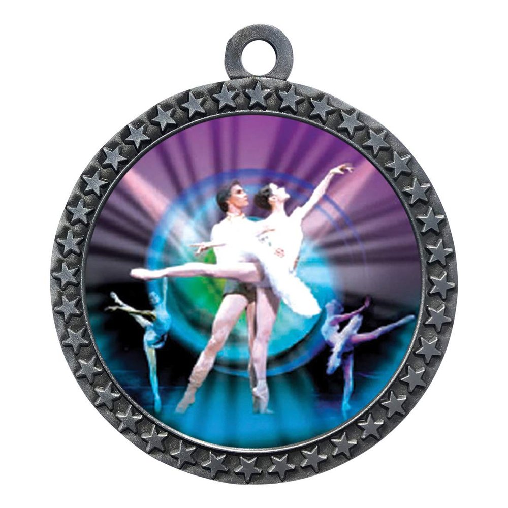 10 Pack of Ballet Silver 2.25 Inch Medals Trophy Awards with Red White Blue Neck Ribbons D212S-MY404-10PK