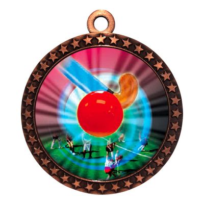 10 Pack of Field Hockey Bronze 2.25 Inch Medals Trophy Awards with Red White Blue Neck Ribbons D212B-MY473-10PK