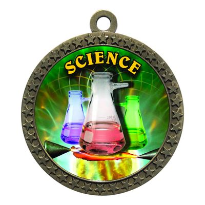 10 Pack of Science Gold 2.25 Inch Medals Trophy Awards with Red White Blue Neck Ribbons D212G-FCL534-10PK