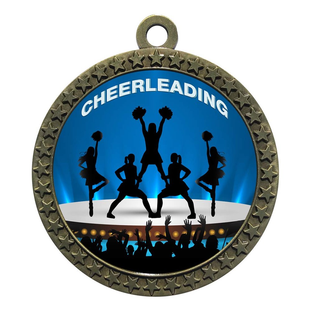 10 Pack of Cheerleading Gold 2.25 Inch Medals Trophy Awards with Red White Blue Neck Ribbons D212G-EG70-10PK