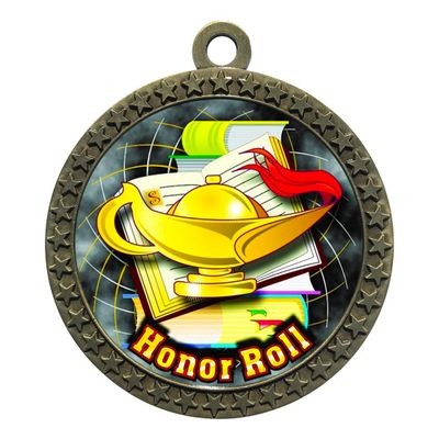 10 Pack of Honor Roll Gold 2.25 Inch Medals Trophy Awards with Red White Blue Neck Ribbons D212G-FCL420-10PK