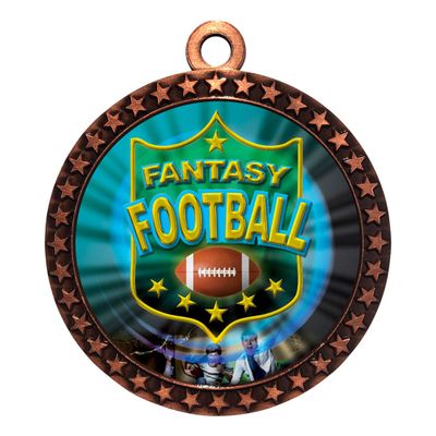 10 Pack of Fantasy Football Bronze 2.25 Inch Medals Trophy Awards with Red White Blue Neck Ribbons D212B-MY485-10PK