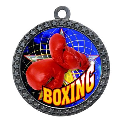 10 Pack of Boxing Silver 2.25 Inch Medals Trophy Awards with Red White Blue Neck Ribbons D212S-FCL430-10PK