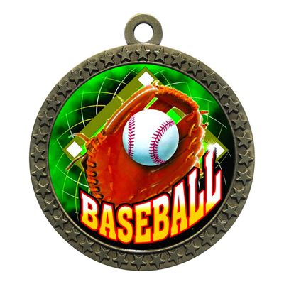10 Pack of Baseball Gold 2.25 Inch Medals Trophy Awards with Red White Blue Neck Ribbons D212G-FCL410-10PK