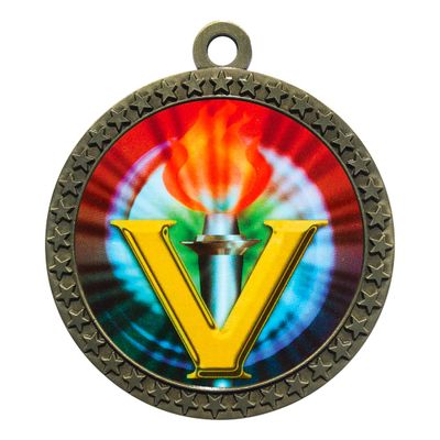 10 Pack of Victory Gold 2.25 Inch Medals Trophy Awards with Red White Blue Neck Ribbons D212G-MY451-10PK