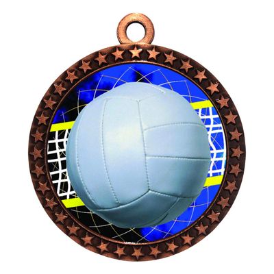10 Pack of Volleyball Bronze 2.25 Inch Medals Trophy Awards with Red White Blue Neck Ribbons D212B-FCL572-10PK