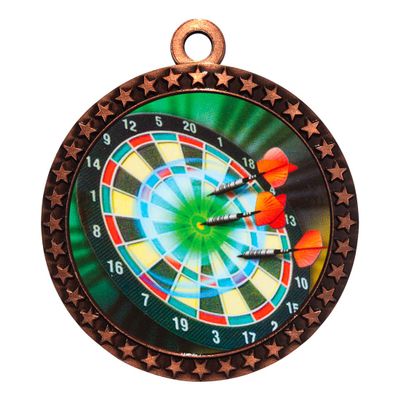 10 Pack of Darts Bronze 2.25 Inch Medals Trophy Awards with Red White Blue Neck Ribbons D212B-MY418-10PK