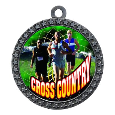 10 Pack of Male Cross Country Silver 2.25 Inch Medals Trophy Awards with Red White Blue Neck Ribbons D212S-FCL447-10PK