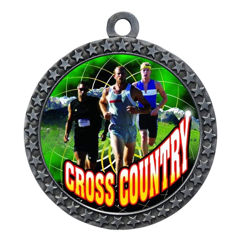 10 Pack of Male Cross Country Silver 2.25 Inch Medals Trophy Awards with Red White Blue Neck Ribbons D212S-FCL447-10PK