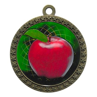 10 Pack of Scholastic Apple Gold 2.25 Inch Medals Trophy Awards with Red White Blue Neck Ribbons D212G-FCL403-10PK