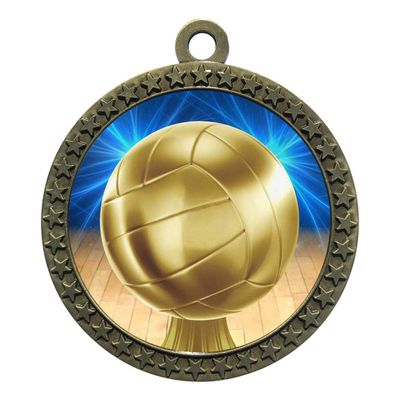 10 Pack of Volleyball Gold 2.25 Inch Medals Trophy Awards with Red White Blue Neck Ribbons D212G-D45-10PK