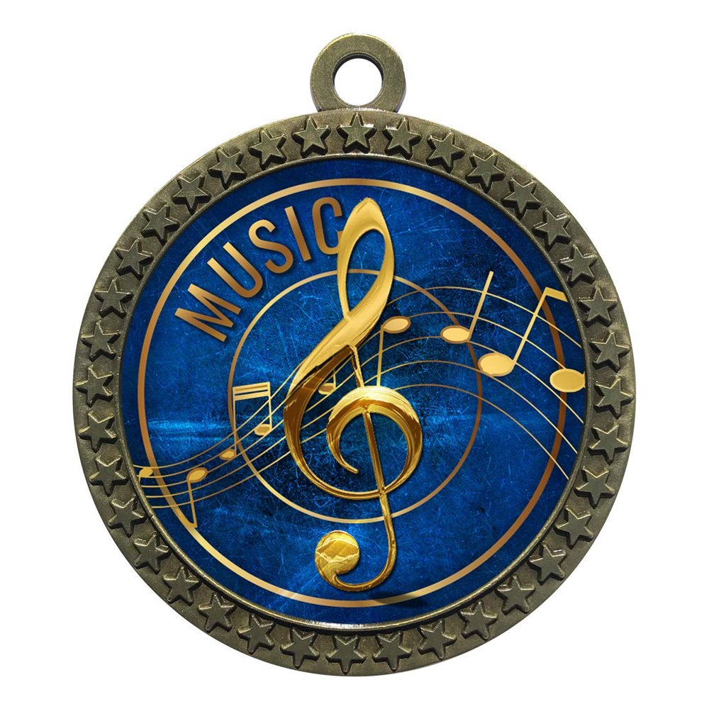 10 Pack of Music Gold 2.25 Inch Medals Trophy Awards with Red White Blue Neck Ribbons D212G-EG42-10PK