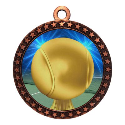 10 Pack of Tennis Bronze 2.25 Inch Medals Trophy Awards with Red White Blue Neck Ribbons D212B-D84-10PK