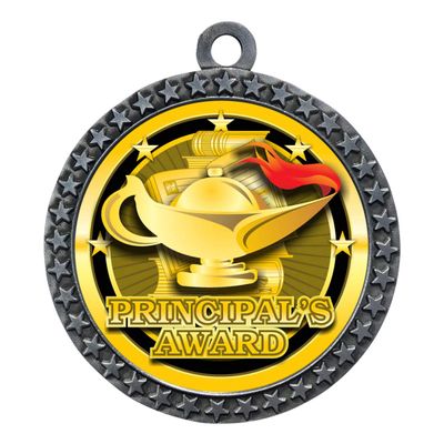 10 Pack of Principal's Awards Silver 2.25 Inch Medals Trophy Awards with Red White Blue Neck Ribbons D212S-FCL531-10PK