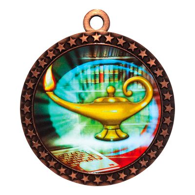 10 Pack of Scholastic Lamp Bronze 2.25 Inch Medals Trophy Awards with Red White Blue Neck Ribbons D212B-MY432-10PK