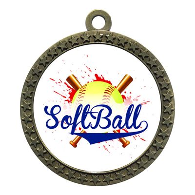 10 Pack of Softball Gold 2.25 Inch Medals Trophy Awards with Red White Blue Neck Ribbons D212G-EG190-10PK