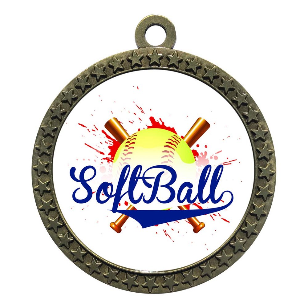 10 Pack of Softball Gold 2.25 Inch Medals Trophy Awards with Red White Blue Neck Ribbons D212G-EG190-10PK
