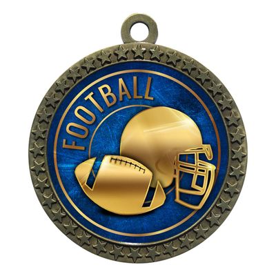10 Pack of Football Gold 2.25 Inch Medals Trophy Awards with Red White Blue Neck Ribbons D212G-EG28-10PK