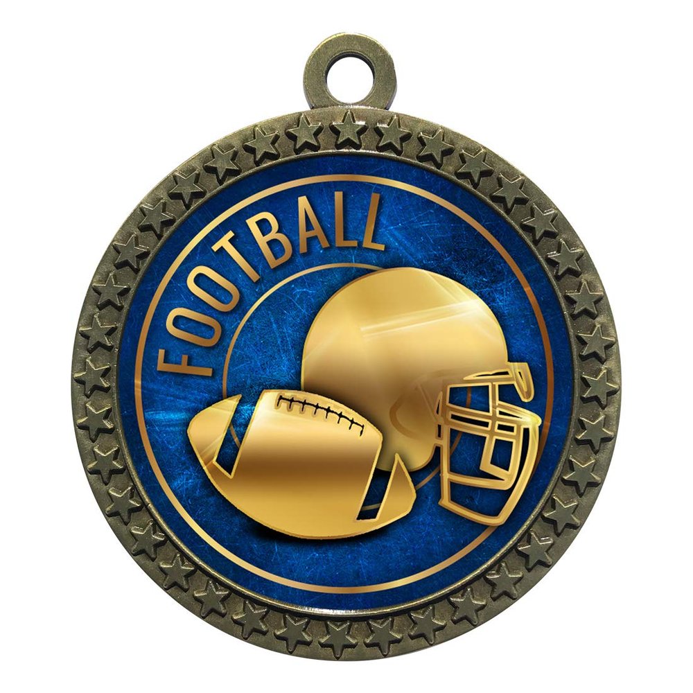 10 Pack of Football Gold 2.25 Inch Medals Trophy Awards with Red White Blue Neck Ribbons D212G-EG28-10PK