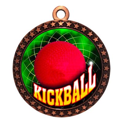 10 Pack of Kickball Bronze 2.25 Inch Medals Trophy Awards with Red White Blue Neck Ribbons D212B-FCL503-10PK