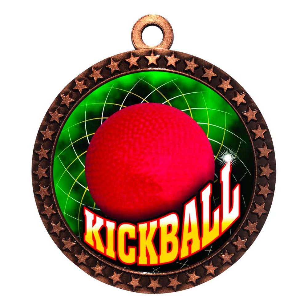 10 Pack of Kickball Bronze 2.25 Inch Medals Trophy Awards with Red White Blue Neck Ribbons D212B-FCL503-10PK