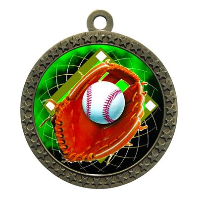 10 Pack of Baseball Gold 2.25 Inch Medals Trophy Awards with Red White Blue Neck Ribbons D212G-FCL408-10PK