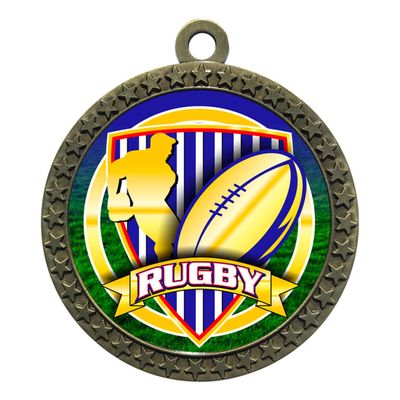 10 Pack of Rugby Gold 2.25 Inch Medals Trophy Awards with Red White Blue Neck Ribbons D212G-FCL539-10PK
