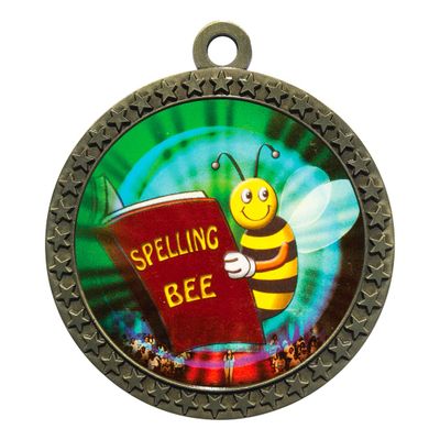 10 Pack of Spelling Bee Gold 2.25 Inch Medals Trophy Awards with Red White Blue Neck Ribbons D212G-MY447-10PK