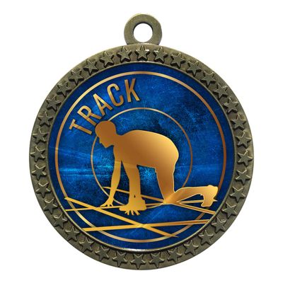 10 Pack of Track Gold 2.25 Inch Medals Trophy Awards with Red White Blue Neck Ribbons D212G-EG58-10PK