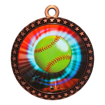 10 Pack of Softball Bronze 2.25 Inch Medals Trophy Awards with Red White Blue Neck Ribbons D212B-MY402-10PK