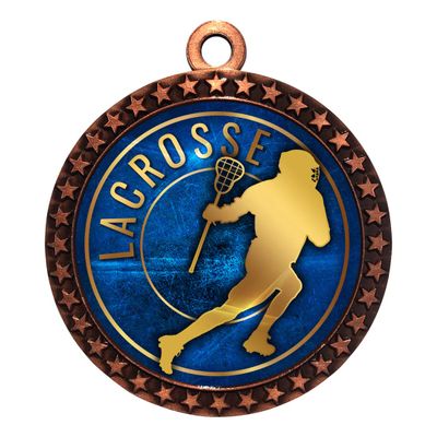 10 Pack of Lacrosse Bronze 2.25 Inch Medals Trophy Awards with Red White Blue Neck Ribbons D212B-EG34-10PK