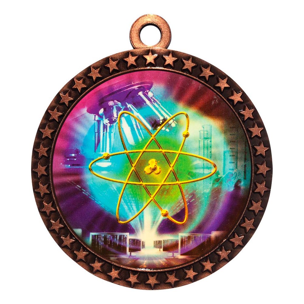 10 Pack of Science Bronze 2.25 Inch Medals Trophy Awards with Red White Blue Neck Ribbons D212B-MY438-10PK