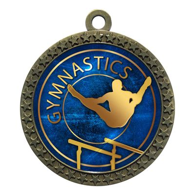 10 Pack of Male Gymnastics Gold 2.25 Inch Medals Trophy Awards with Red White Blue Neck Ribbons D212G-EG38-10PK