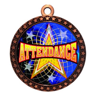 10 Pack of Attendance Bronze 2.25 Inch Medals Trophy Awards with Red White Blue Neck Ribbons D212B-FCL406-10PK