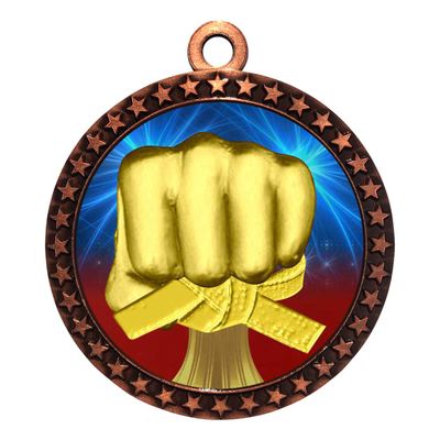 10 Pack of Martial Arts Bronze 2.25 Inch Medals Trophy Awards with Red White Blue Neck Ribbons D212B-D25-10PK