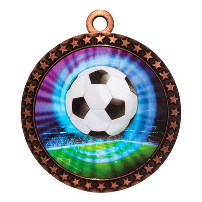 10 Pack of Soccer Bronze 2.25 Inch Medals Trophy Awards with Red White Blue Neck Ribbons D212B-MY446-10PK