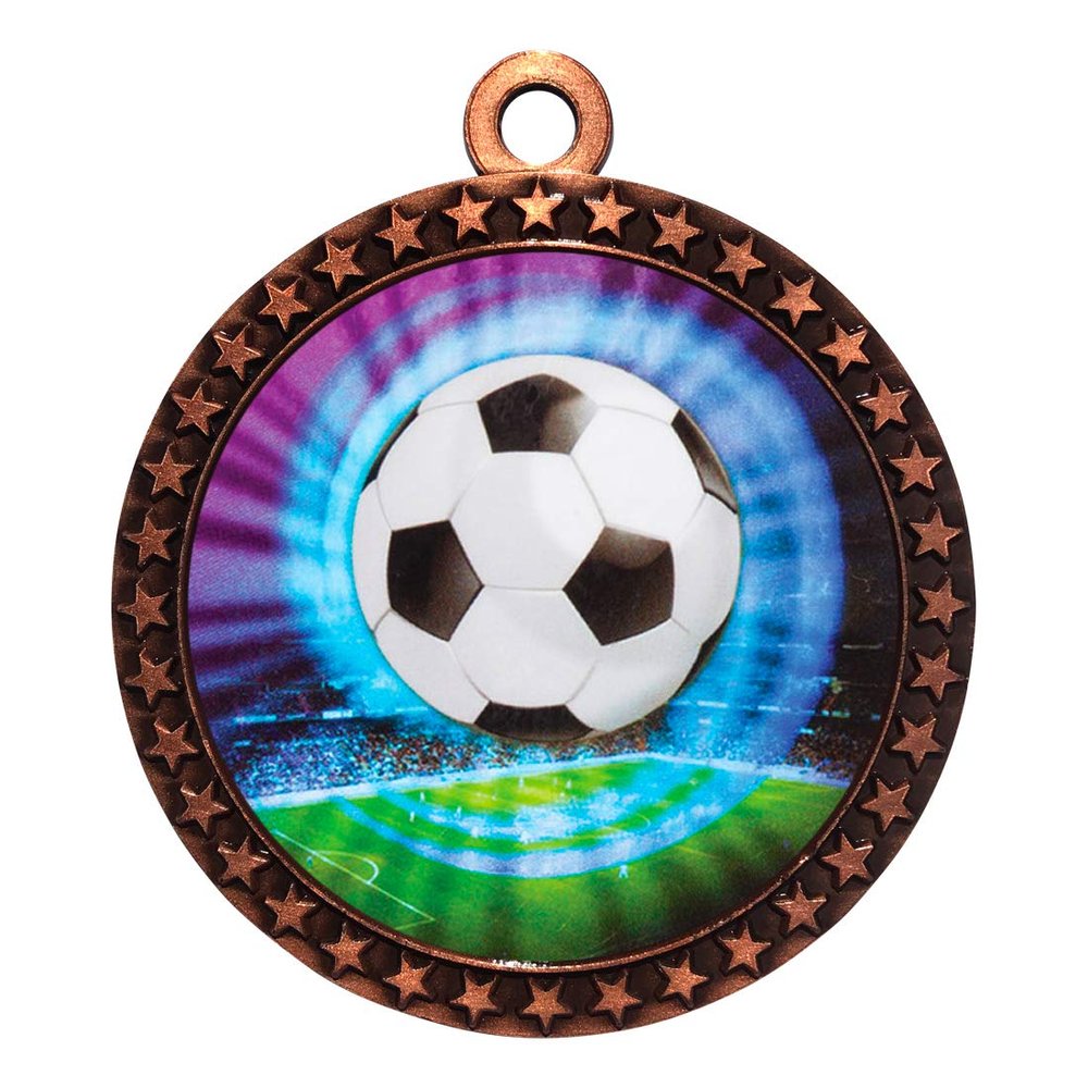 10 Pack of Soccer Bronze 2.25 Inch Medals Trophy Awards with Red White Blue Neck Ribbons D212B-MY446-10PK