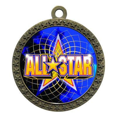 10 Pack of Allstar Gold 2.25 Inch Medals Trophy Awards with Red White Blue Neck Ribbons D212G-FCL402-10PK