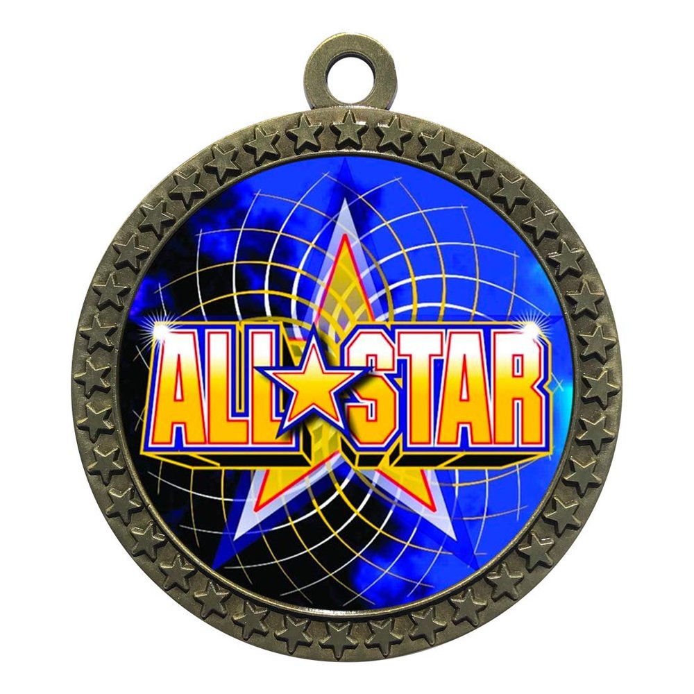 10 Pack of Allstar Gold 2.25 Inch Medals Trophy Awards with Red White Blue Neck Ribbons D212G-FCL402-10PK