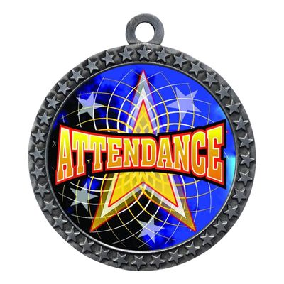 10 Pack of Attendance Silver 2.25 Inch Medals Trophy Awards with Red White Blue Neck Ribbons D212S-FCL406-10PK
